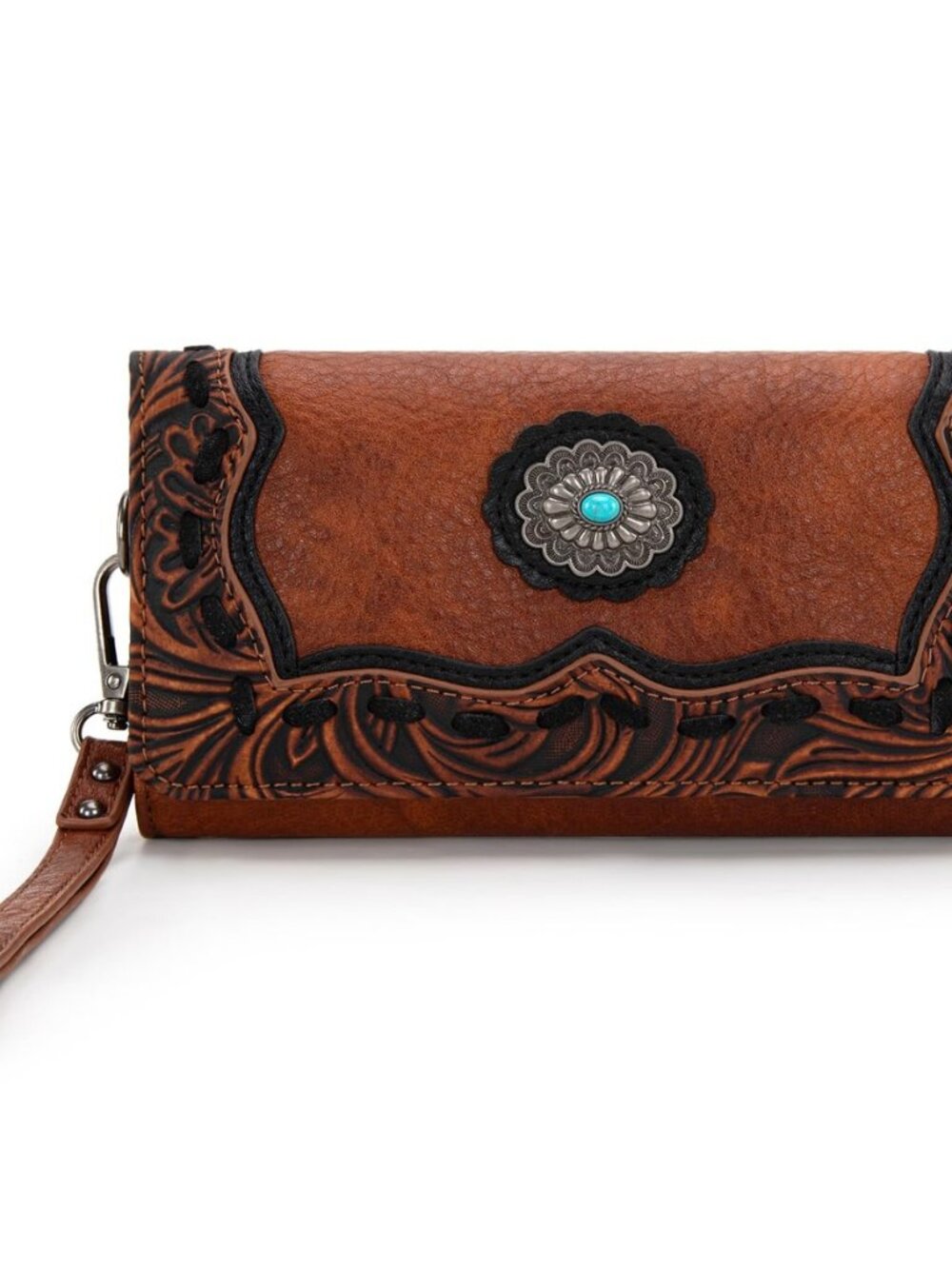 Wristlet Wallets for Women Western Wristlet Purse with Detachable Floral Tooled